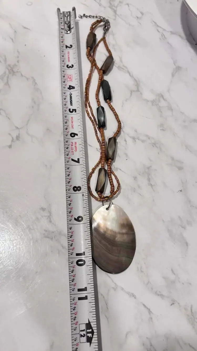 Lia Sophia Harvest Moon Abalone Shell Pendant Beaded Necklace